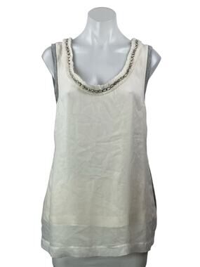 Robert Rodriguez Women's White Gray Sleeveless Scoop Neck Tank Top Size L